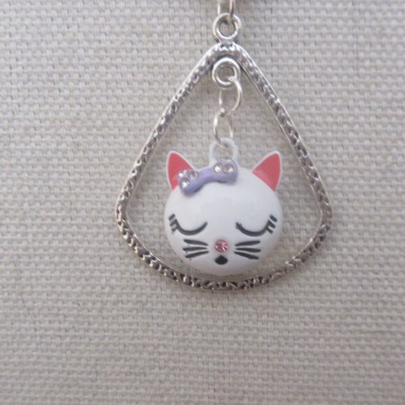 PRICE DROP!  Host Pick. White Kitty Pendant Necklace Earrings Sterling Wires - Picture 2 of 3
